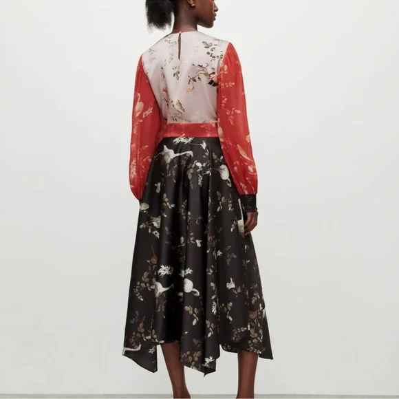 AllSaints Norah Fabia Long Sleeve Handkerchief Hem Midi Dress - Picture 3 of 9